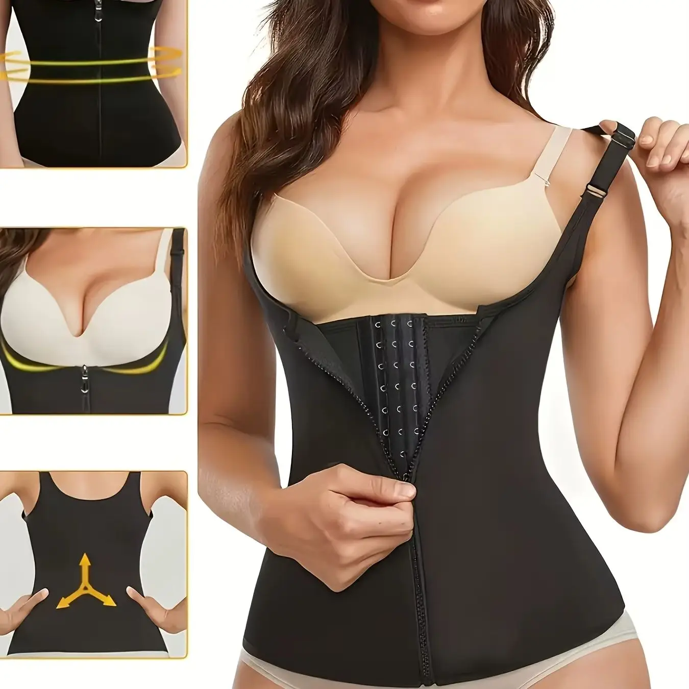 

Женский корсет для коррекции фигуры на молнии, трехслойная неопреновая майка, впитывающая пот, для моделирования фигуры.