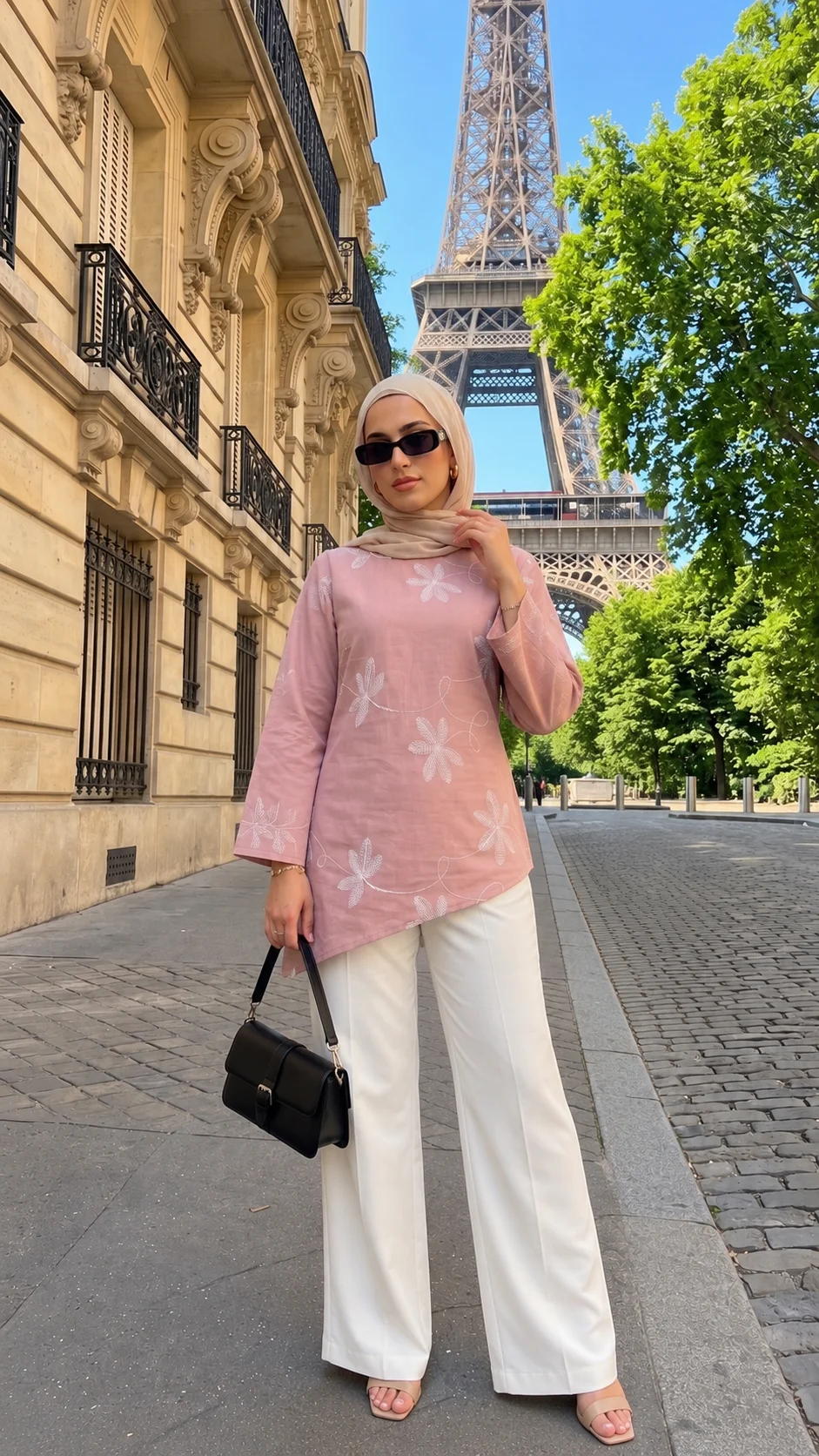 Elegant Long-Sleeve Women's Shirt Leaf Embroidery round Neck Flared Sleeves Fashionable Casual Button-Up Top for Women