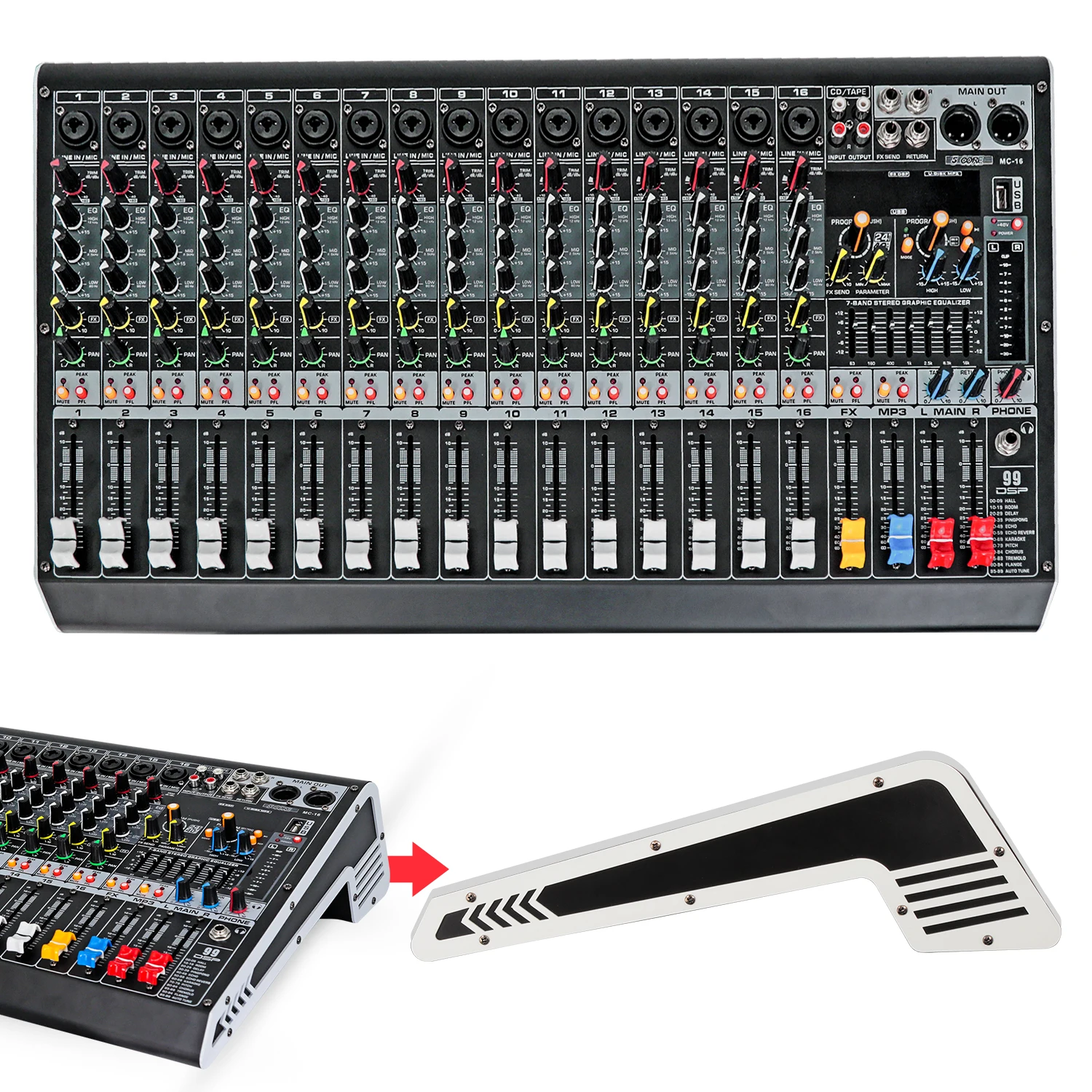 

5Core Audio Mixer 16 Channel DJ Mixing Board Bluetooth USB Analog Professional Mezclador De Audio