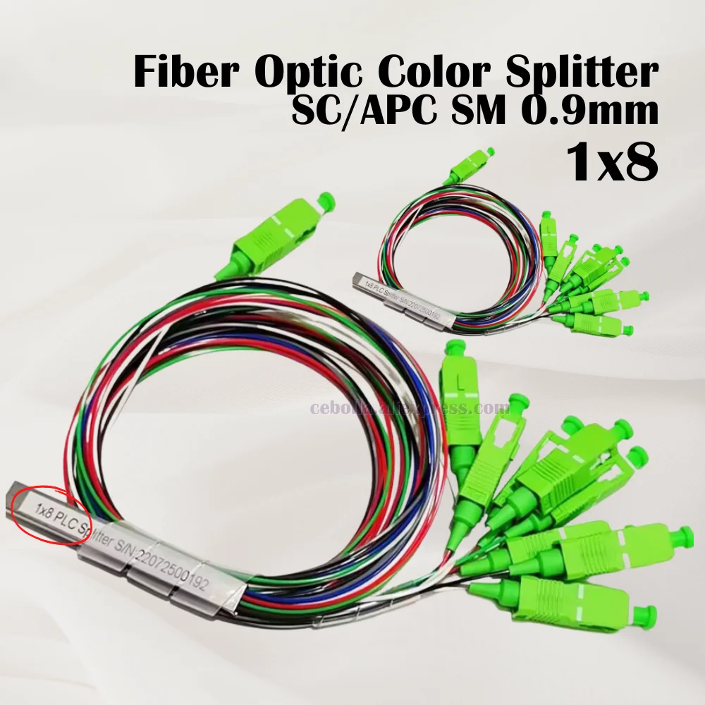 

5pcs/lot 1X8 PLC Fiber Optic Splitter Color SC/APC SM 0.9mm Fiber Optic Splitter Unequal G657A1 PVC 1m