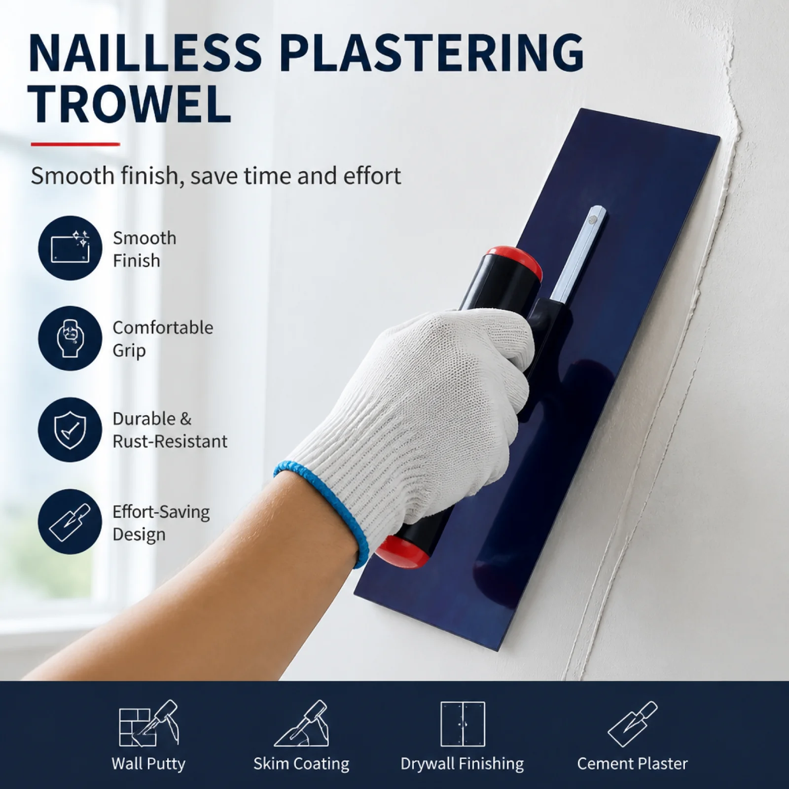 Blue Steel Putty Knife Scraper Trowel Drywall Plastering Finishing Tools for Home Improvement