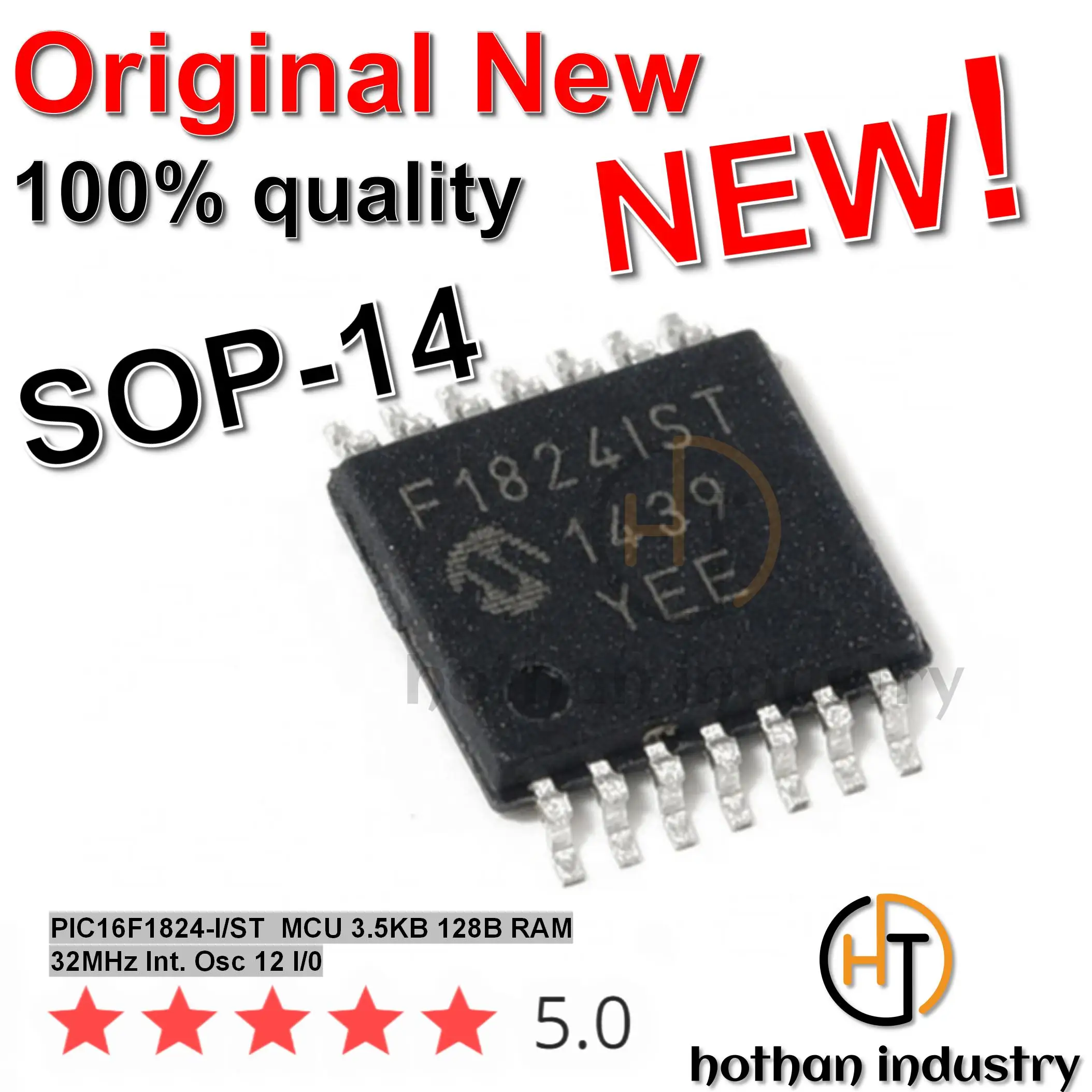 【1PCS】hothan 2023+ 100% Imported New Original PIC16F1824-I/ST  MCU 3.5KB 128B RAM 32MHz Int. Osc 12 I/0