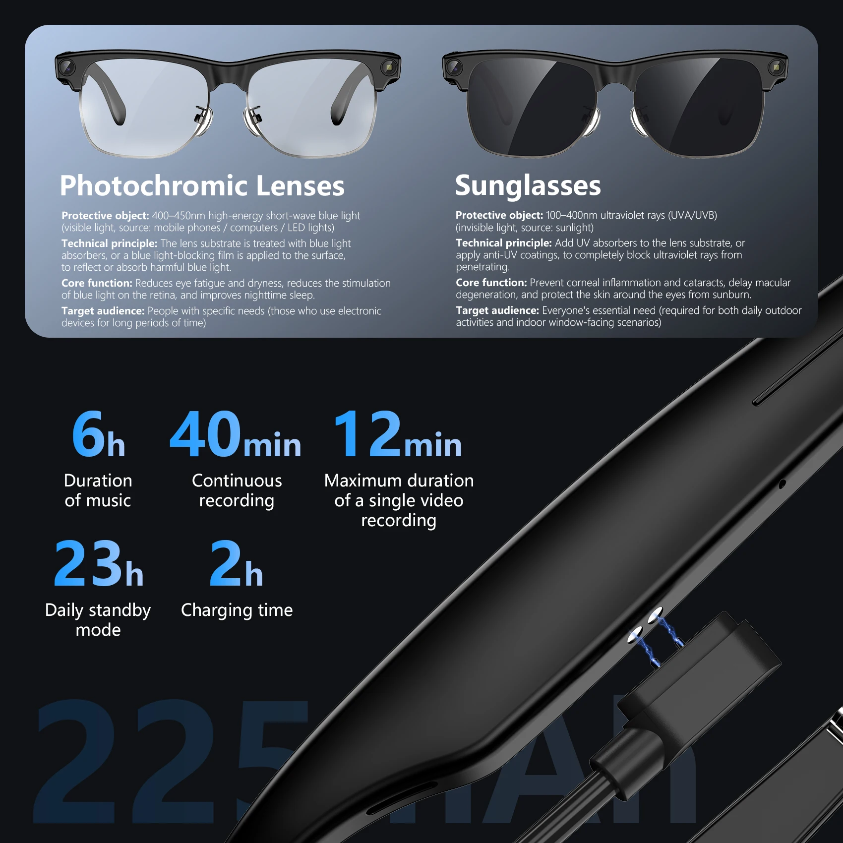 Blackview BV200 4K Smart-Brille mit 8MP-Kamera, KI-Übersetzung, ChatGPT, Bluetooth-Anrufen, Sonnenbrille für Arbeit und Outdoor-Aktivitäten – Detail 14