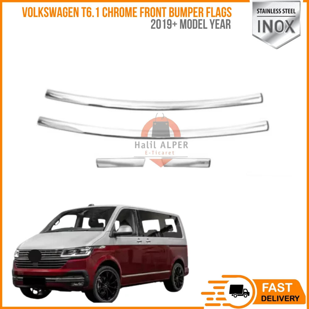 For Volkswagen T6.1 2019 - Chrome Front Bumper Flags Stainless Steel 4 Pieces happy car parts high quality fast shipping