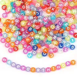 100pcs/Lot Random Arylic Oblate Alphabet Beads Colorful Transparent Letter Beads for Jewelry Making DIY Bracelet Necklace