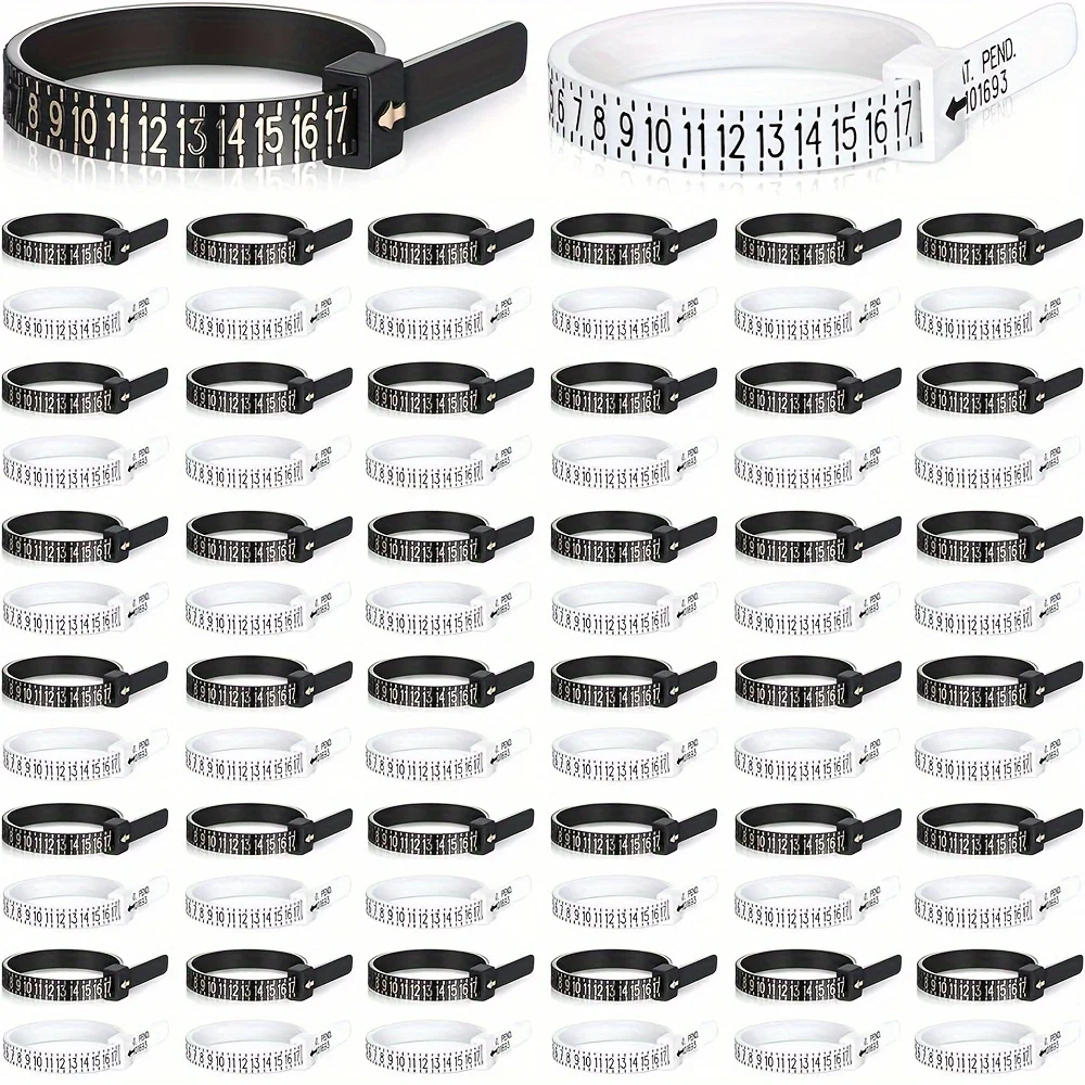 100pcs/pack Plastic Ring Sizer Measuring Tools Reusable  Gauge Sizes 1-17 US For Finger Sizing Measuring Tool Black & White Sets