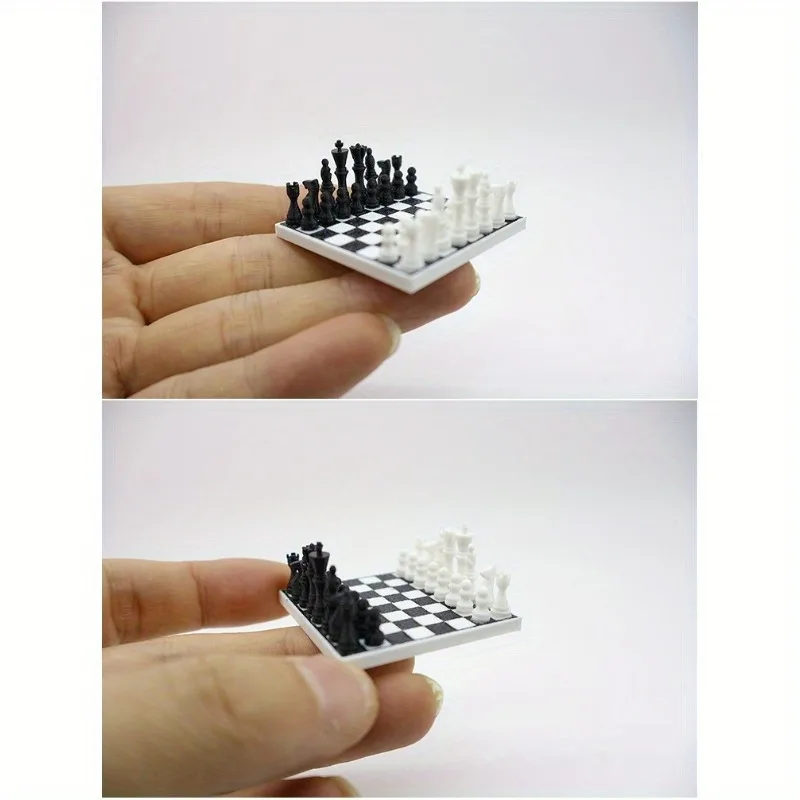 Mini Chess Set - 1:12 Scale Black And White Plastic Chess Pieces, Suitable for Dollhouse, Model House Scene Decoration And Photo