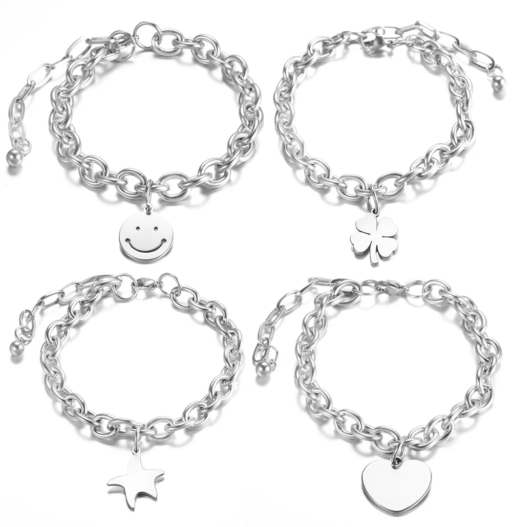 New Various Designs Stainless Steel Heart-Shaped Pendant Bracelet 18CM Adjustable Bangles Jewelry Fashion Simple Couple Bracelet