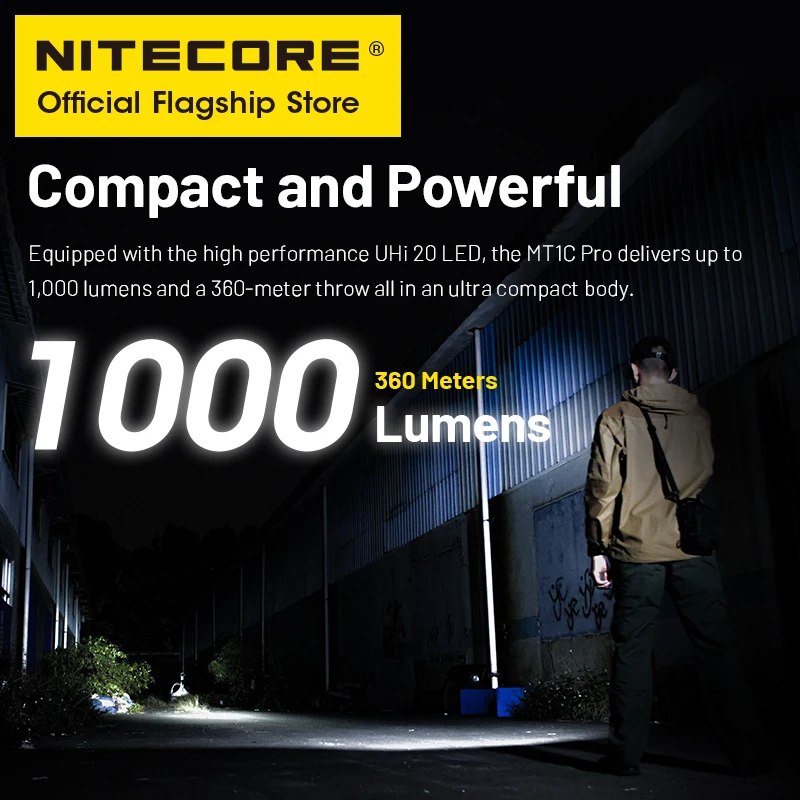 NITECORE MT1C Pro Compact Tactical Flashlight 1000 Lumens EDC Pocket Flashlight Torch, 18350 USB-C Rechargeable Li-ion Battery