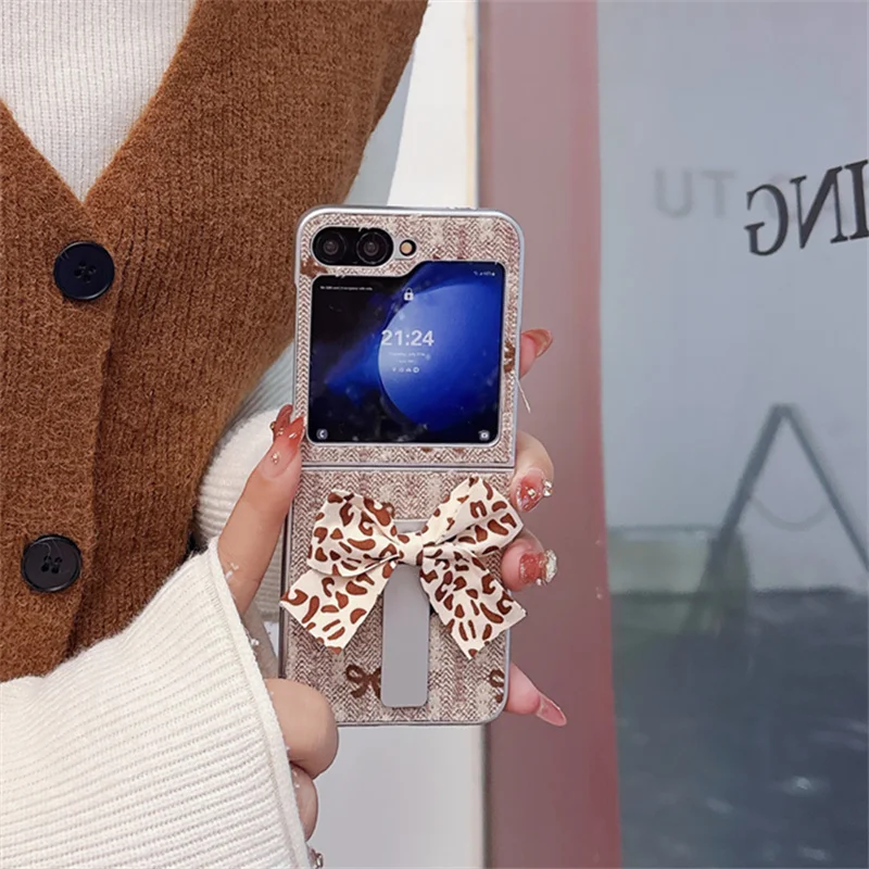 Fashion Fabric bow with stand phone case for Samsung Galaxy Z Flip6 Z Flip5 ZFlip 4 Flip3 Korean cute shock-proof rear cover