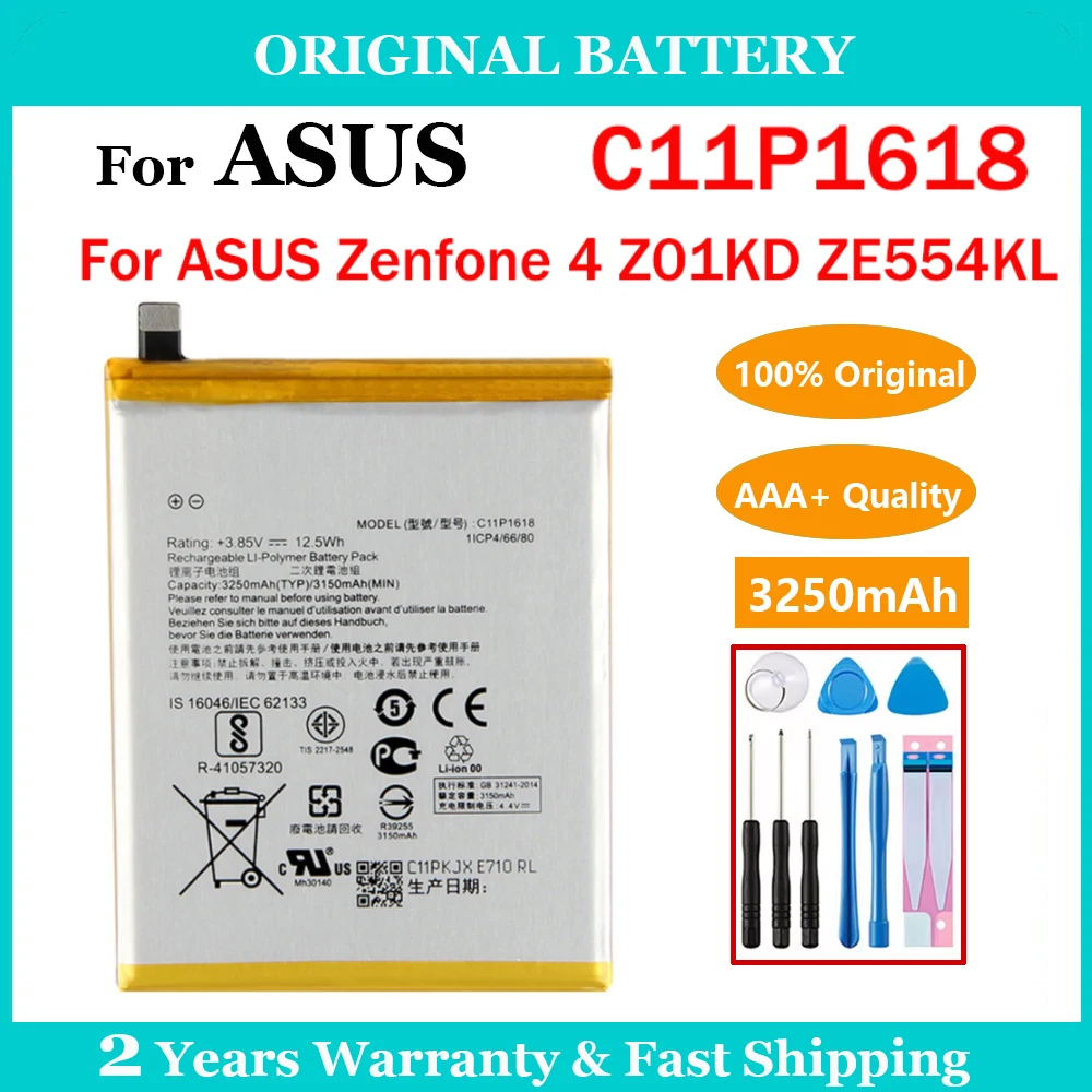 

100% Original 3250mAh ASUS C11P1618 Battery For ASUS Zenfone 4 Z01KD ZE554KL Replacement Batteries Batteria + Free Tool