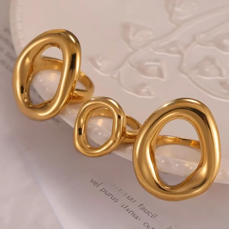 Grandes bagues minimalistes pour femmes, en acier inoxydable plaqué or, étanche, Hip-hop, bijoux esthétiques