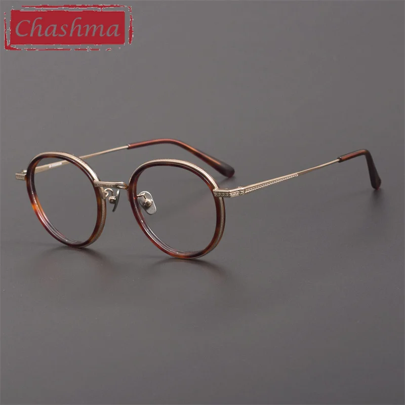 

Chashma Prescription Glasses Men Acetate Pure Titanium Eyeglasses Frames Round Eyewear for Optical Recipe Lens Female Spectacle