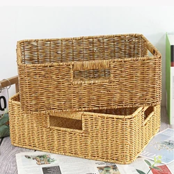Rattan Storage Basket Serving Organizer Hand Woven Container Storage Bin for Kitchen Household Living Room Farmhouse