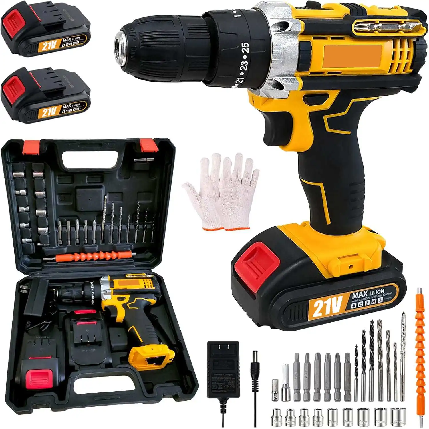 Perceuse à percussion sans fil 45 Nm, tournevis électrique, marteau perforateur électrique, mini perceuse à main sans fil avec 2 batteries