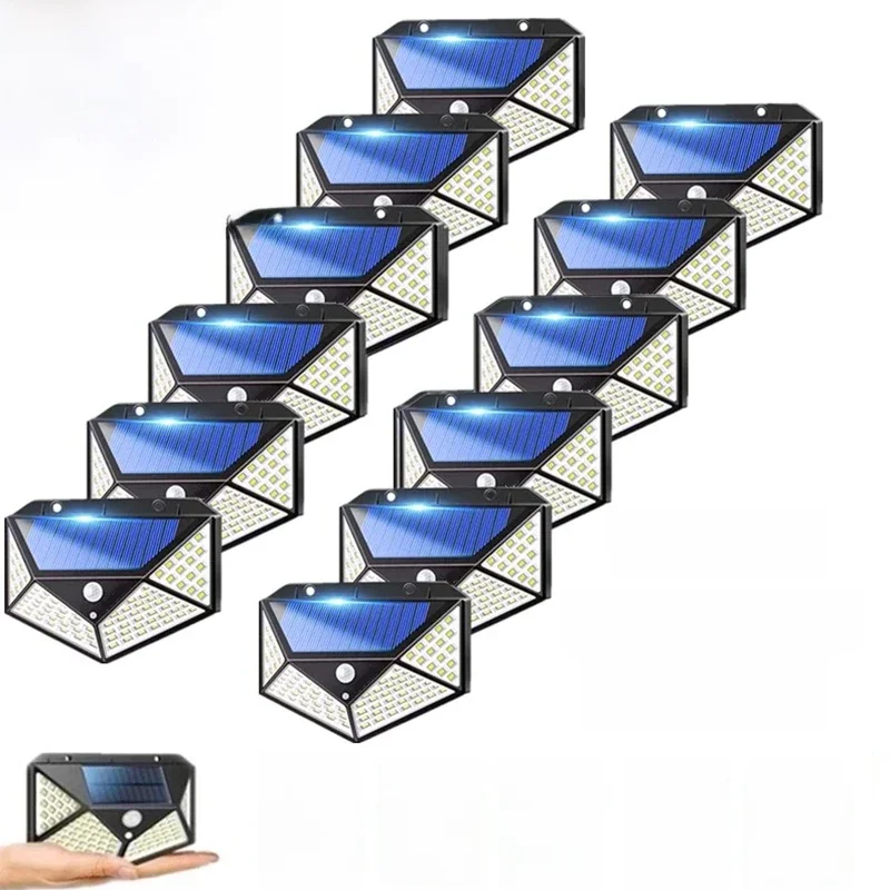 100 LED Solar Lights Outdoor Solar Wall Lamp PIR Motion Sensor Lamp Waterproof Solar Street Light for Garden Decoration