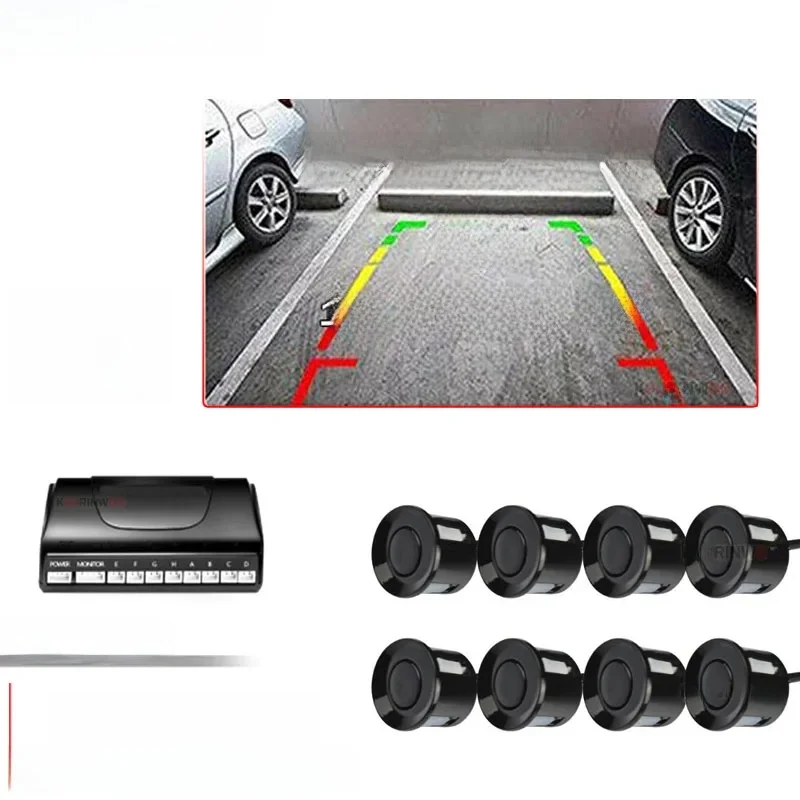 Koorinwoo AHD Parktronics pour voitures, capteur de stationnement 8 capteurs avant avec détecteur de radars arrière pour voitures, caméra AHD et lecteur radio Android