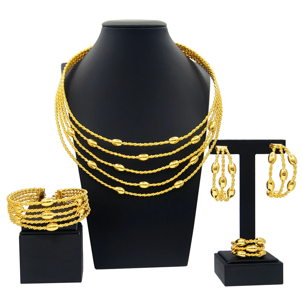 Latest Exquisite Brazilian Gold Plated Wedding Jewelry Set Gold Plated Bridal Big Fashion Necklace Jewelry Sets Yulaili