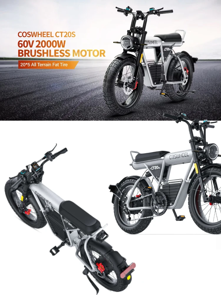 AliExpress Coswheel CT20S Electric Snow Bicycle 60V 1500W Motor 27.5AH Fat Tire Off Road 7 Speed 2 Seats Electric City Bike