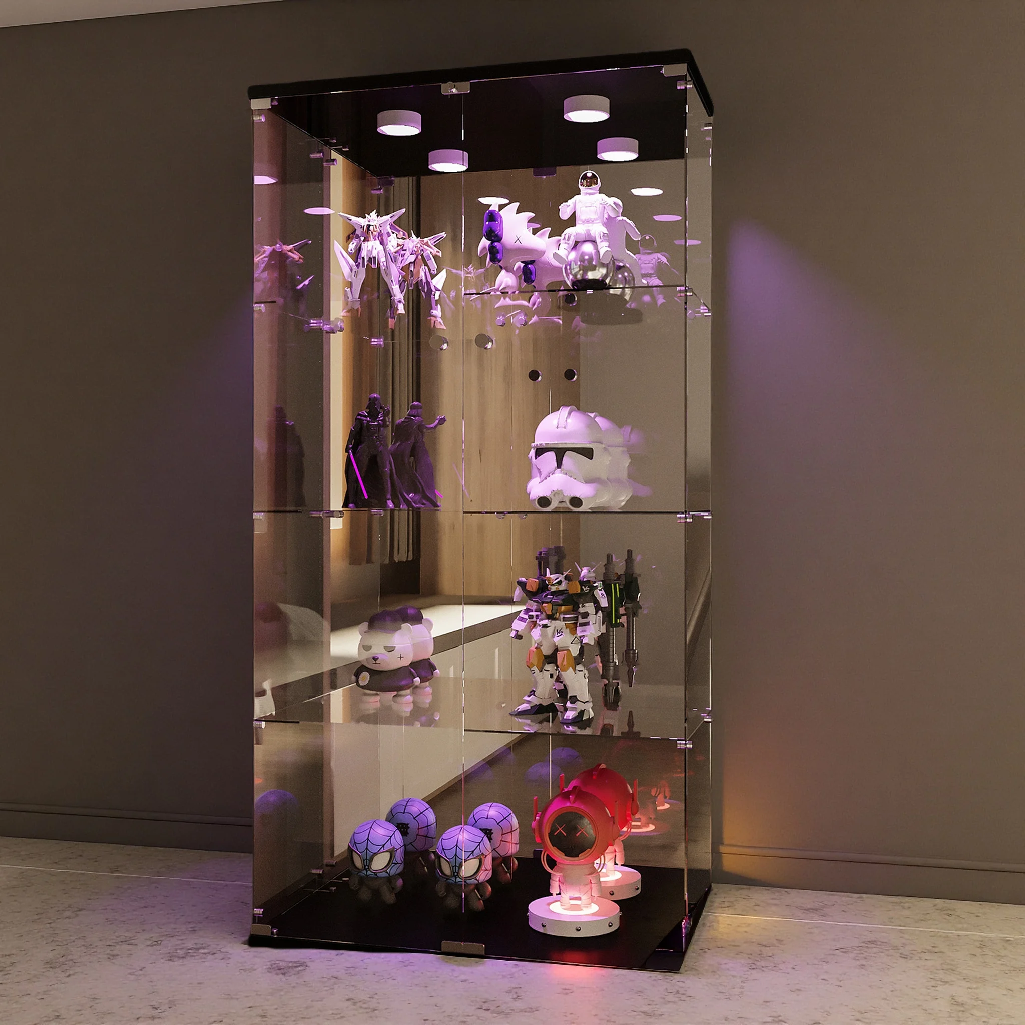 ROSAHQNDA Vetrina in vetro con 4 strati 8 griglie, vetrina trasparente per soggiorno, ufficio, camera da letto, vetrina