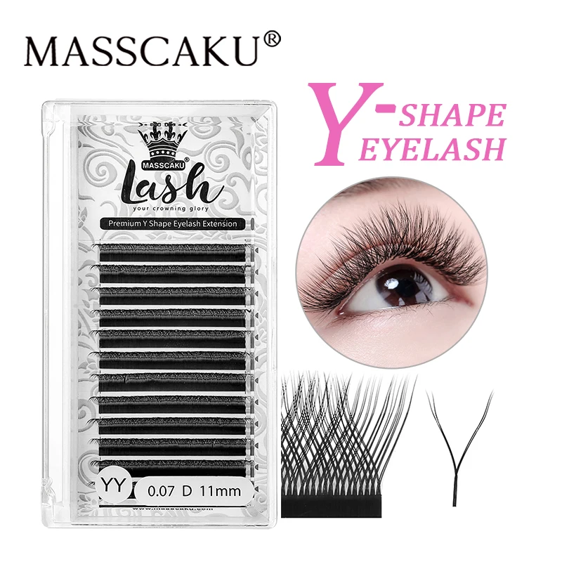 MASSCAKU YY Shape Premium Mink Soft Natural C/D Curl Hand Woven Y Shape Volume Eyelashes Extension Supplies Makeup Wholesale