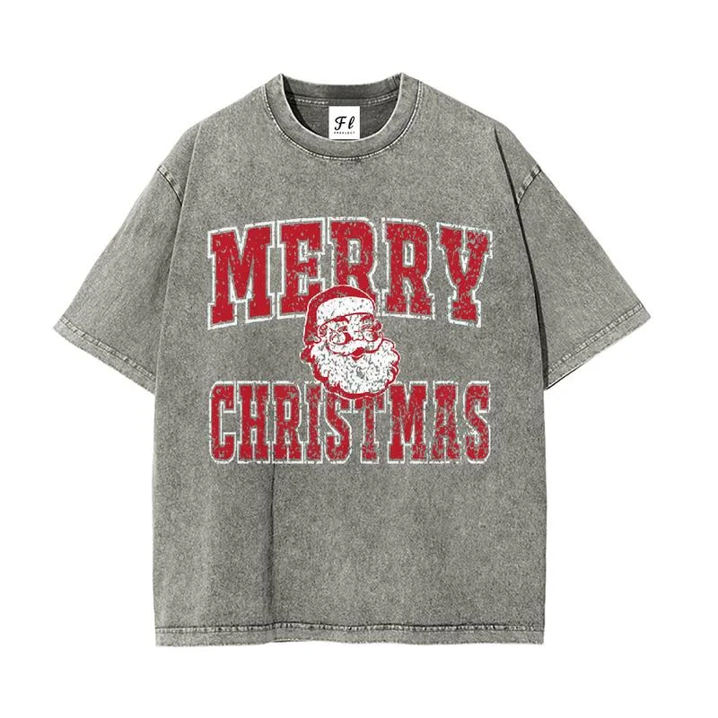 クリスマス サンタ オーバーサイズ Tシャツ ユニセックス レトロスタイル ソフトで快適な生地 カジュアル デイリーウェア お祝いのギフトオプション トレンディ