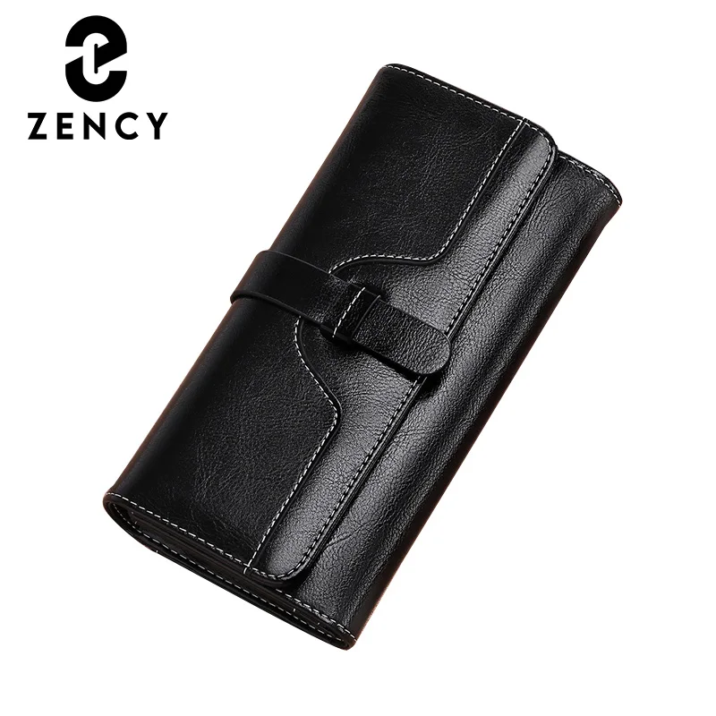 Zency Fashion Retro Bags Women Genuine Leather Clutch Bag High Capacity Quality Wallet Card Case Coin Long Zipper Purse