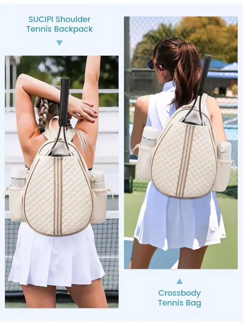 Crossbody Tennis Racket Bag Lightweight Waterproof Pickleball Bag Multi-Function Badminton Bag Adjustable Shoulder Strap Backpac
