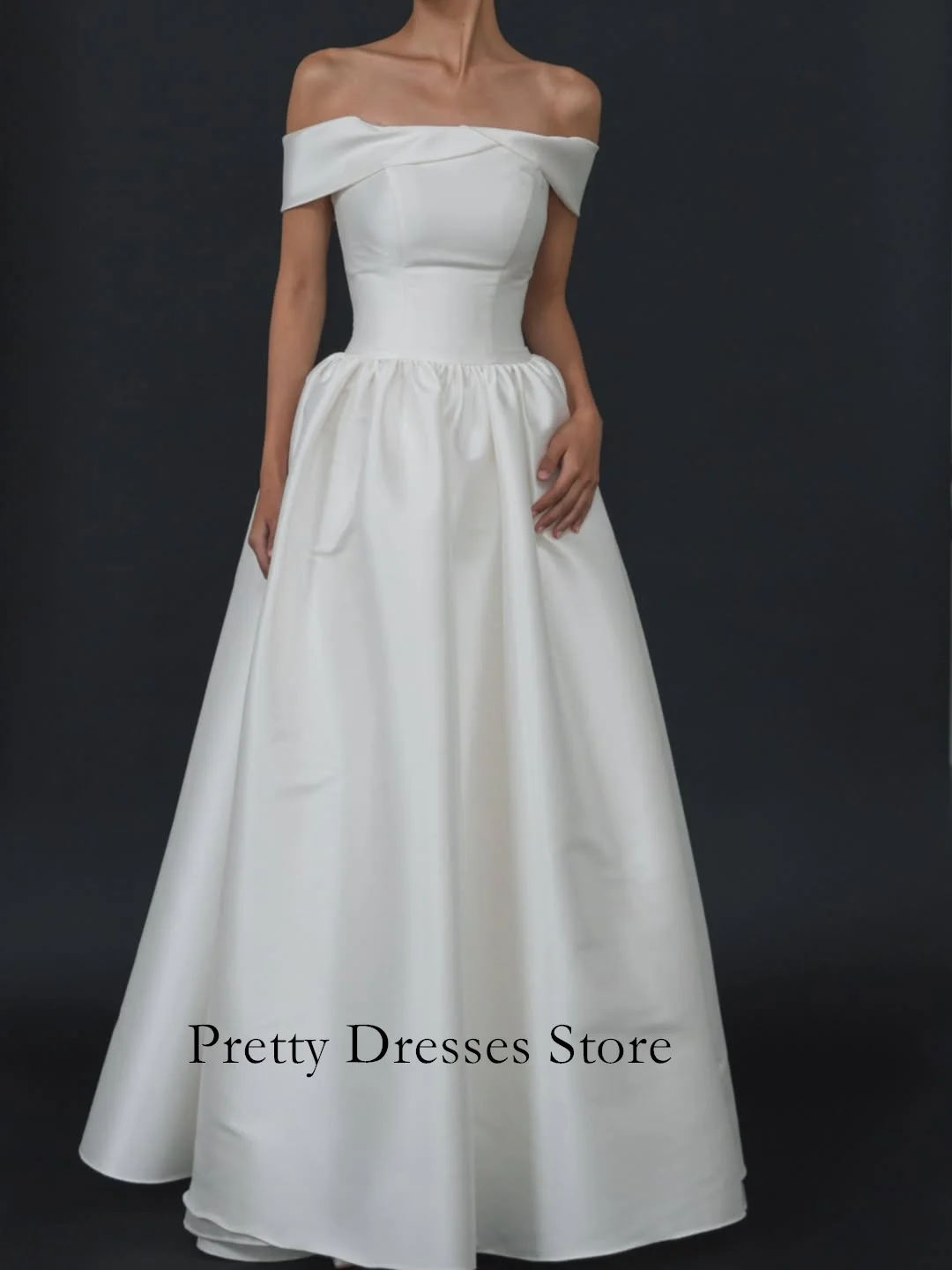 FANAN-vestidos de novia sencillos y elegantes con hombros descubiertos, vestidos de novia de color marfil con mangas cortas de satén y corte en A, color marfil