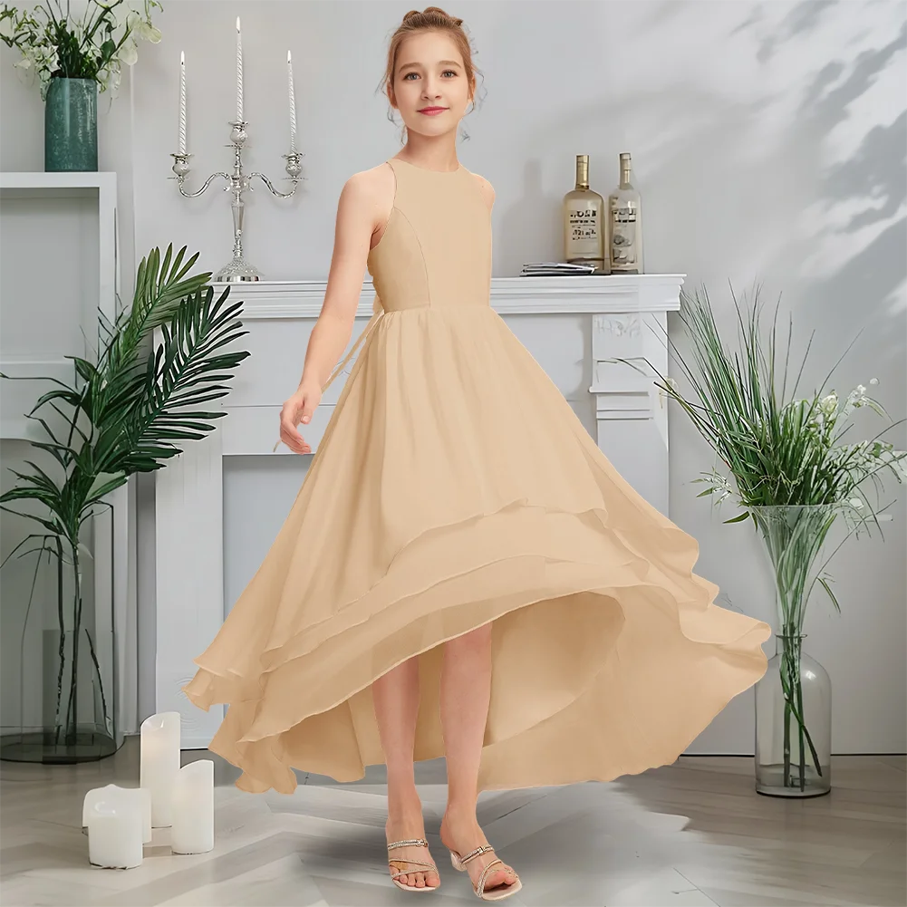 

Luxurious Scoop Junior Bridesmaid Dress Moonlit Ivory Flower Girl Dress Asymmetrical Chiffon With Cascading Layers Wedding Party