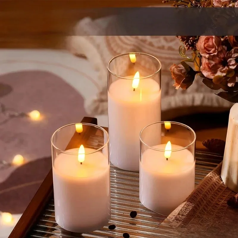 Elektronische LED-Kerzen, Licht, flammenloser Ferntimer, flackernde Lampe, klares Acrylglas, batteriebetrieben, für Hochzeit, Party, Weihnachten