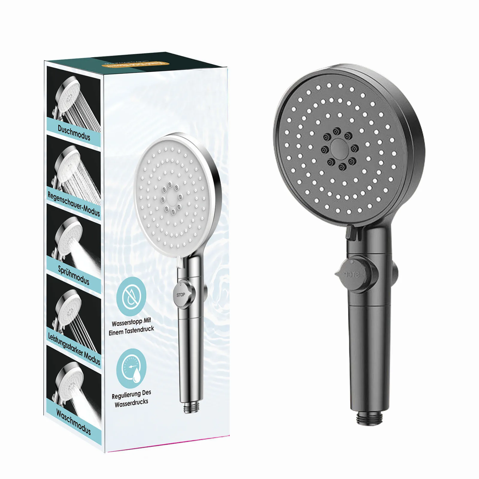 

Five-speed Large Water Spray Multi-function Booster Shower Head Matte Black Handheld Shower Head Set