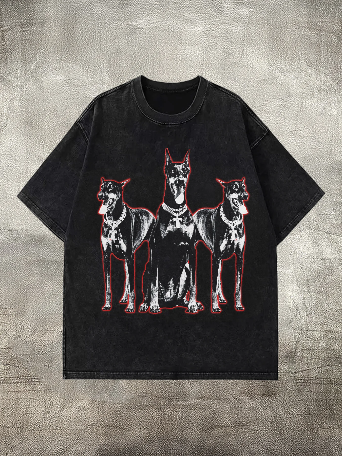 

Мужская хлопковая черная футболка 230 г с рисунком трех собак Doberman, крутая и индивидуализированная