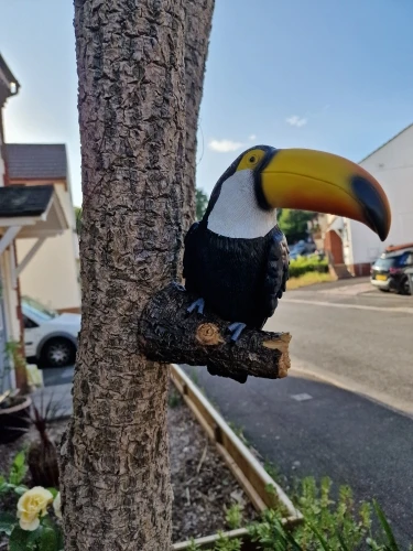 Toucan Bird Figurine Tree Hugger Decor Hanging Resin Ornaments Garden Statue Creative Simulation Animal Yard Wall Decoration photo review