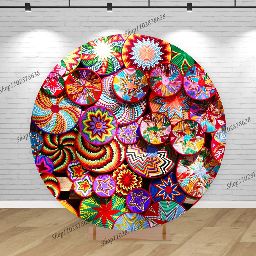 Ethiopian Handmade Colorful Basket Backdrop Eritrean Floral Mexican Party Operation Decoration Cultural Backgrounds