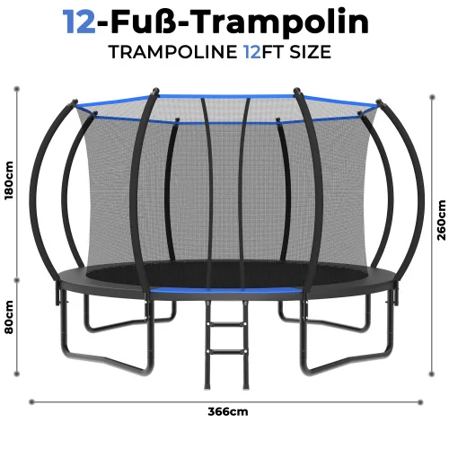 7,5FT/10FT/12FT gebogen trampoline met veiligheidshek en ladder, recreatieve trampoline voor kinderen, buitensporten