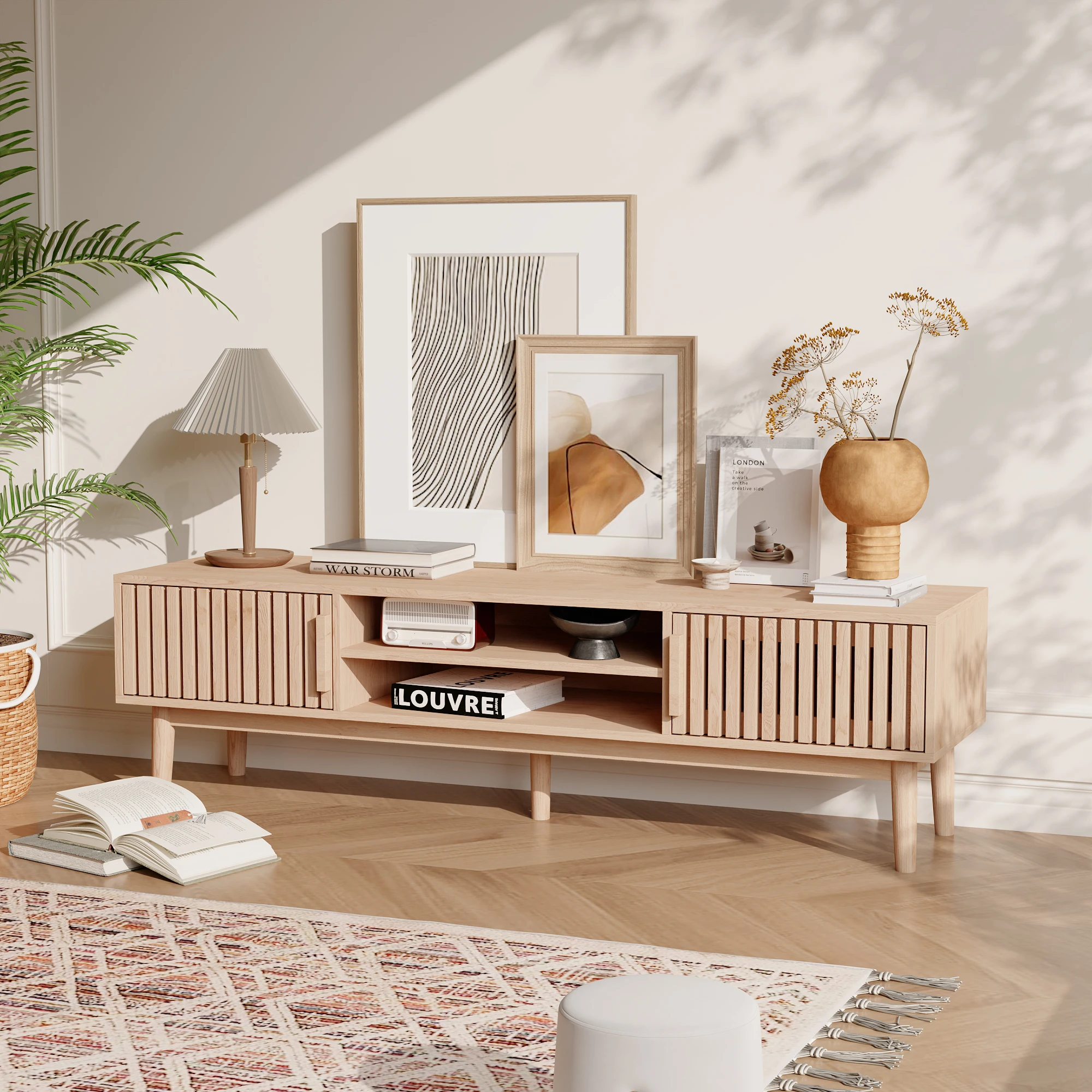 Rosahqnda Mobile TV, Supporto TV, Ripiano TV per TV fino a 65 pollici, Mobile Lowboard, 48*40*150 cm, per Soggiorno, Sala Intrattenimento