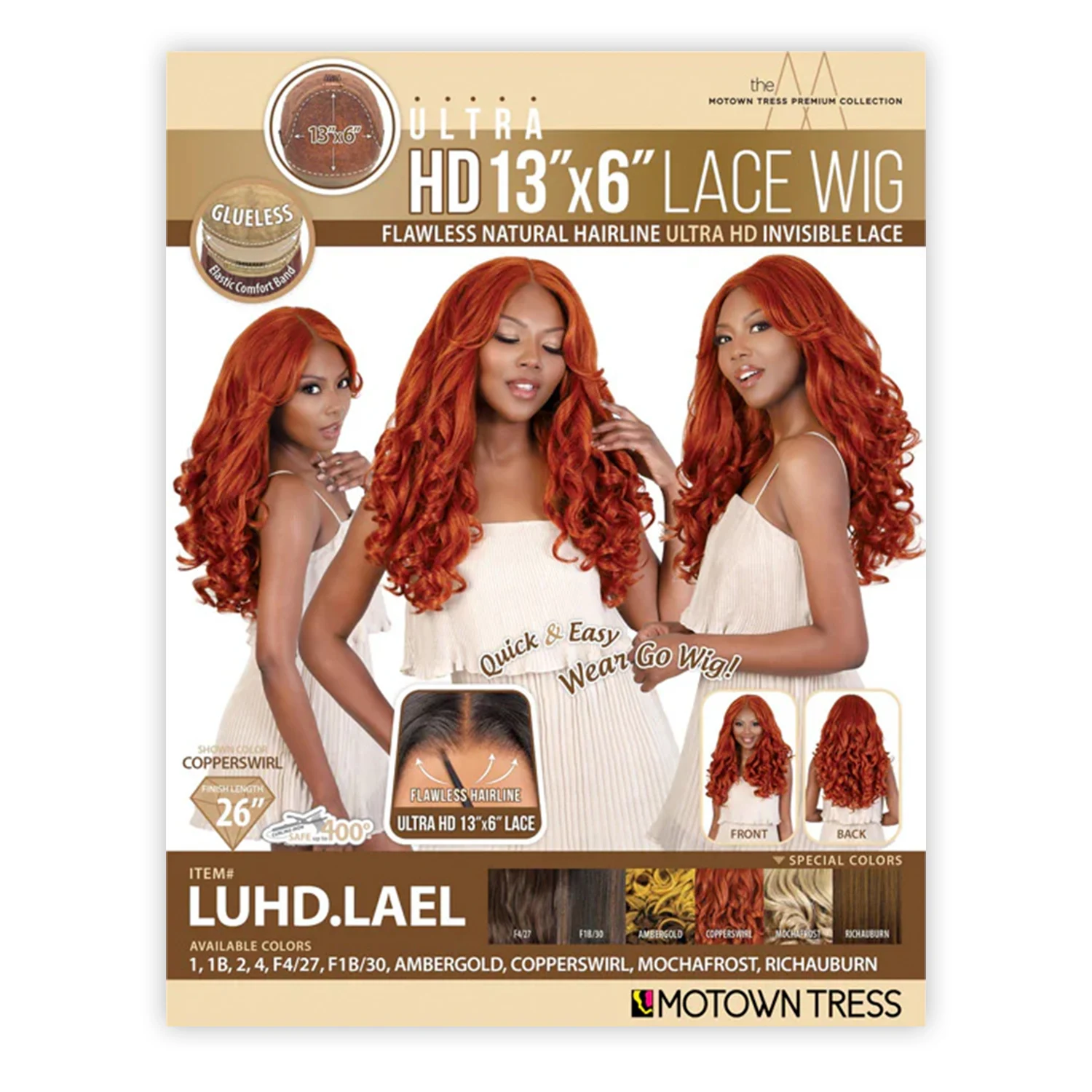 Motown Tress Ultra HD غير مرئية الدانتيل الجبهة شعر مستعار اصطناعي غلويليس 13X6 LUHD.Lael