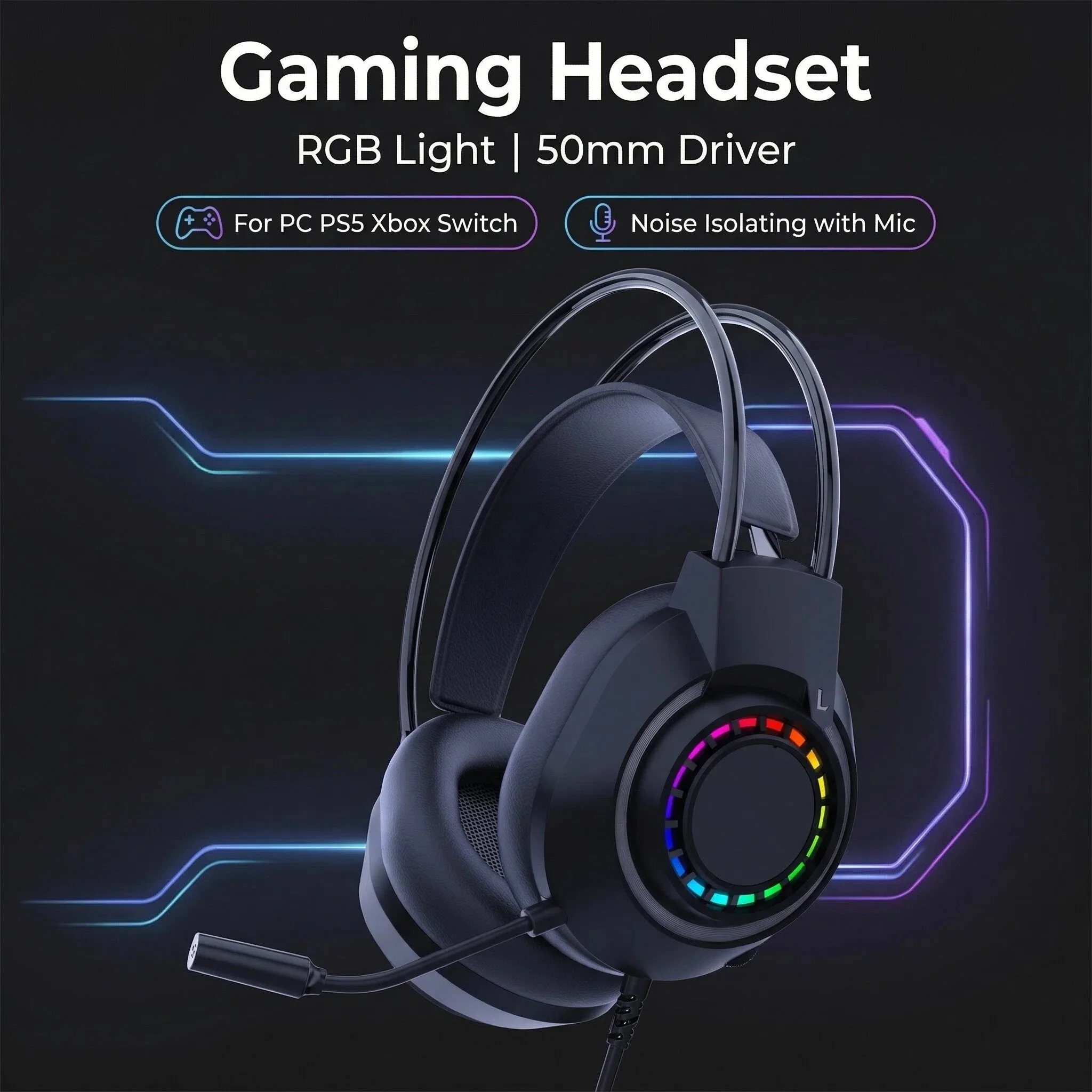

【WESDAR OFFICIAL】Gaming Headphones with LED Light Bass Earphone Headsets Gamer for Computer PC Gamer