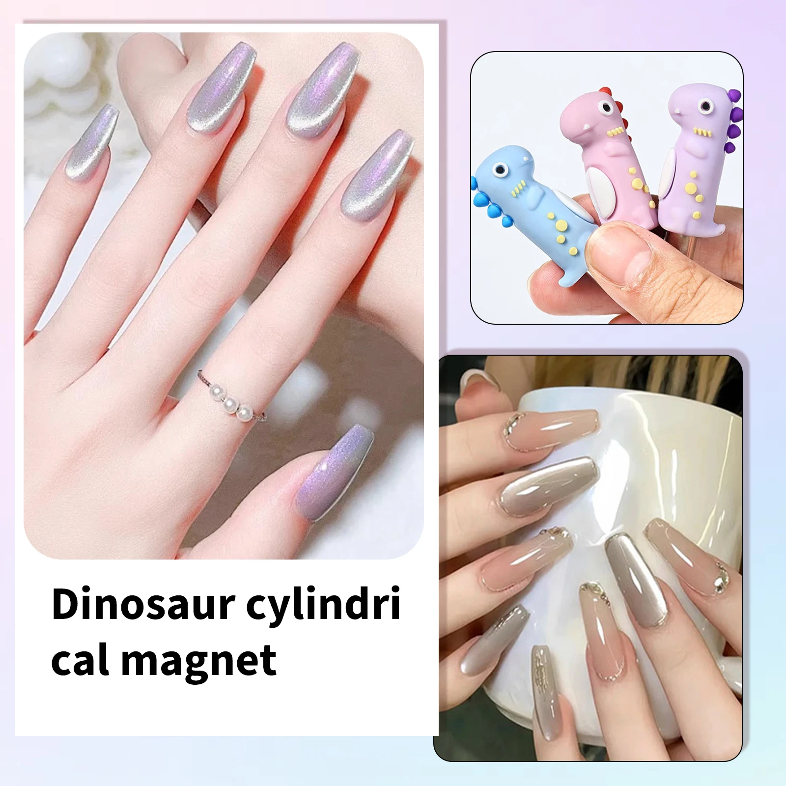 ไดโนเสาร์เล็บแม่เหล็กเครื่องมือ Double-Ended ปากกาแม่เหล็กสําหรับ 3D Cat Eye จิตรกรรมเล็บและเล็บฝรั่งเศส UV Magnetic Stick เล็บ