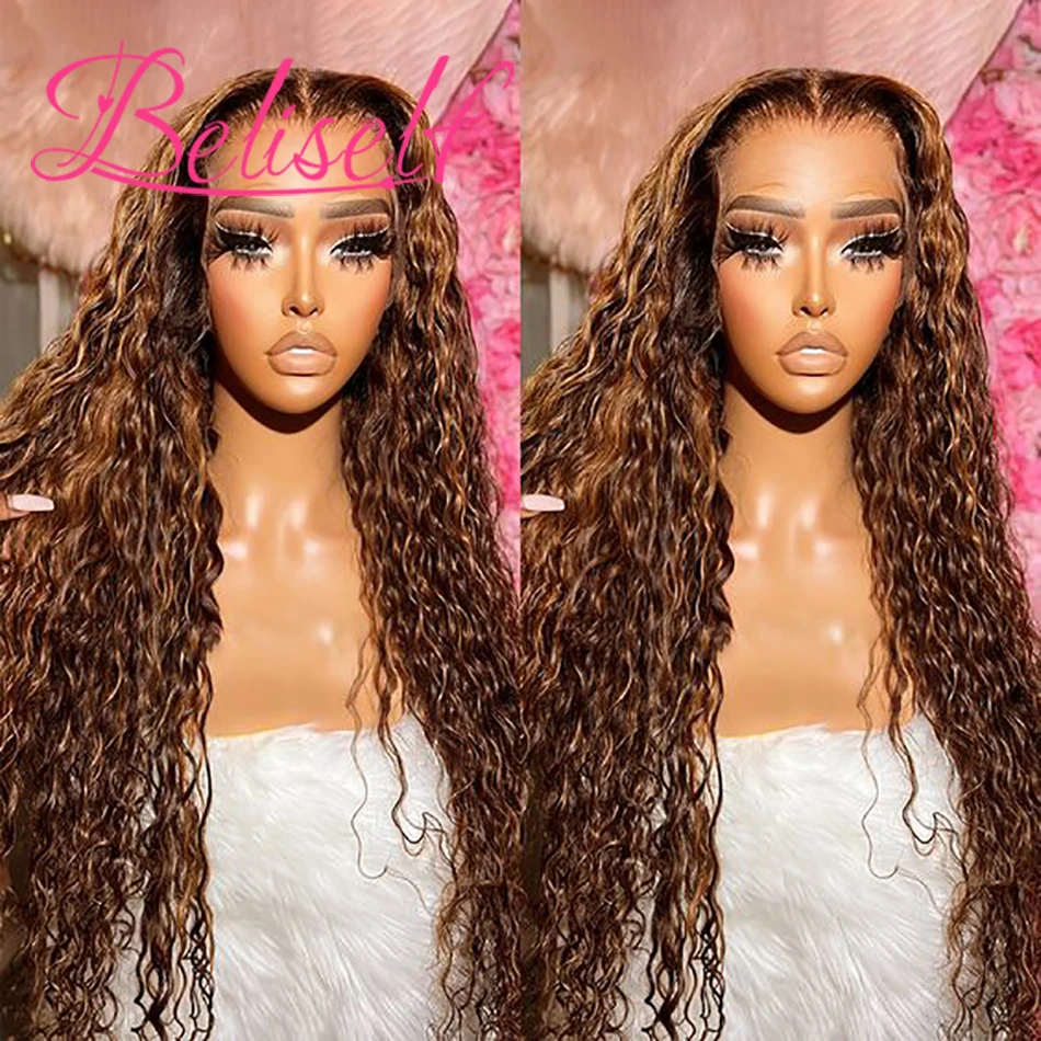 4/27 Highlight Deep Wave Lace front wig Curly human hair wigs Colored 13x4/13x6 Transparent lace Frontal Wig for women Beliself