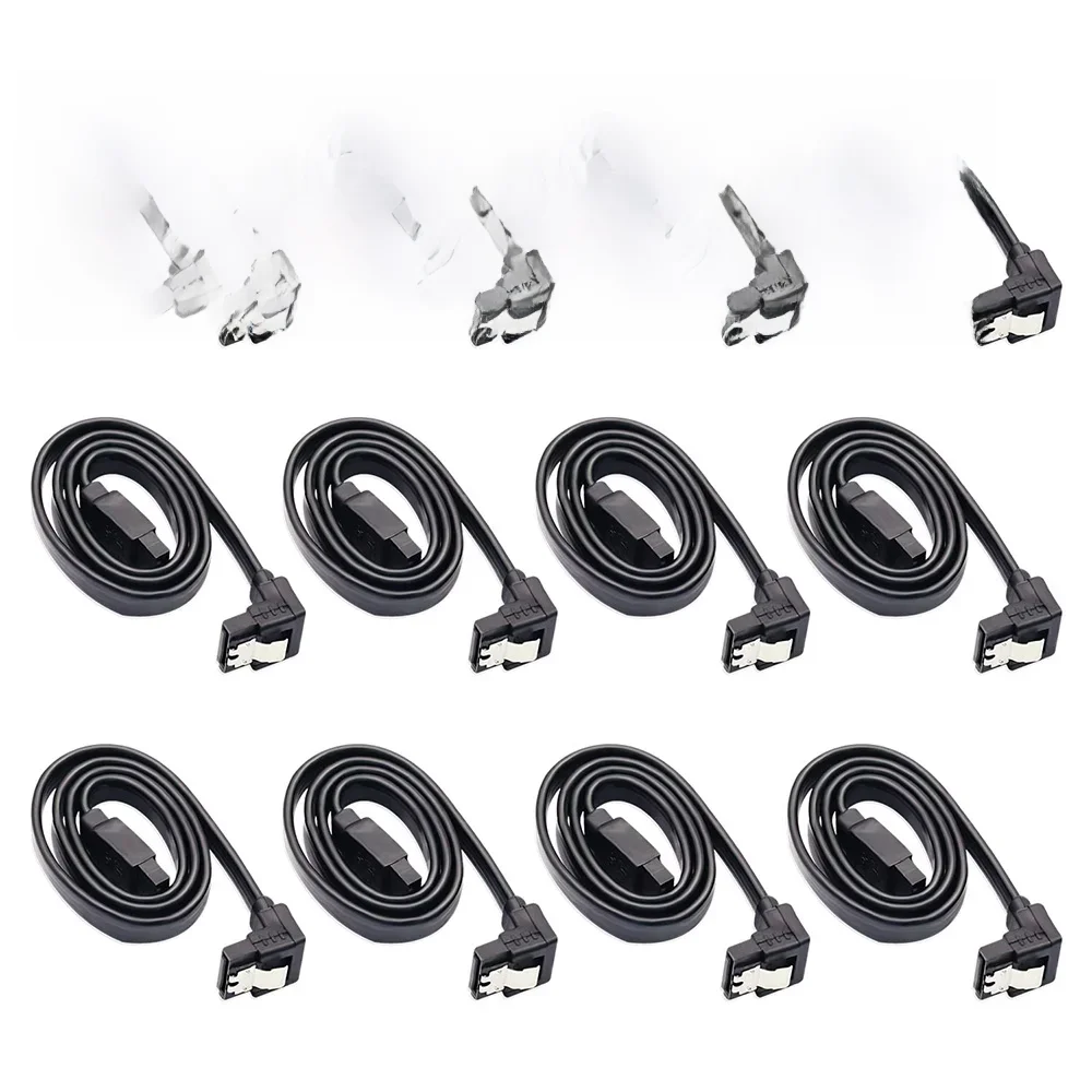12er-Pack SATA-Datenkabel, 90 Grad rechtwinkliges SATA III 6,0 Gbit/s-Kabel, schwarz, mit verriegelbarem SATA-Kabel für HDD-SSD-CD-DVD-Laufwerke