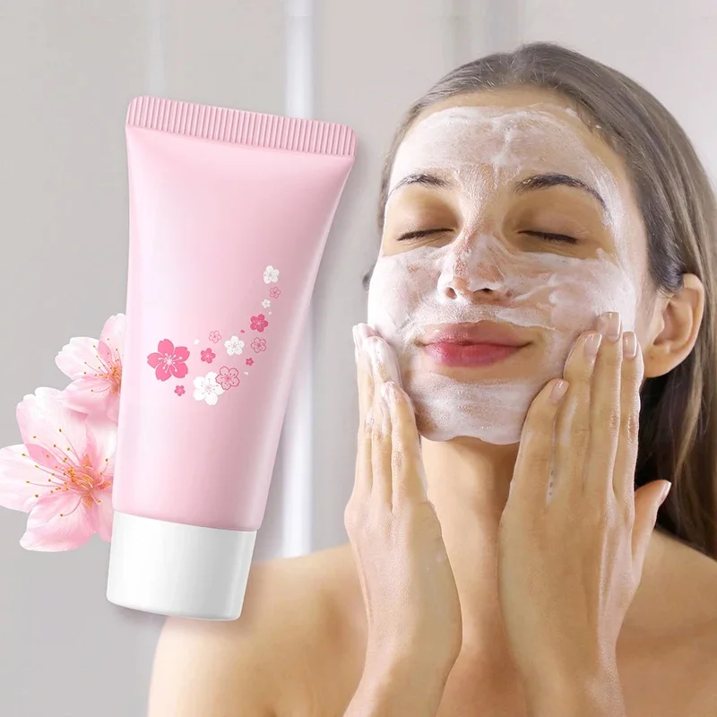 LAIKOU japon Sakura nettoyant doux nettoyage en profondeur contrôle de l'huile hydratant rétrécit les Pores visage soins de la peau nettoyant pour la peau 50g