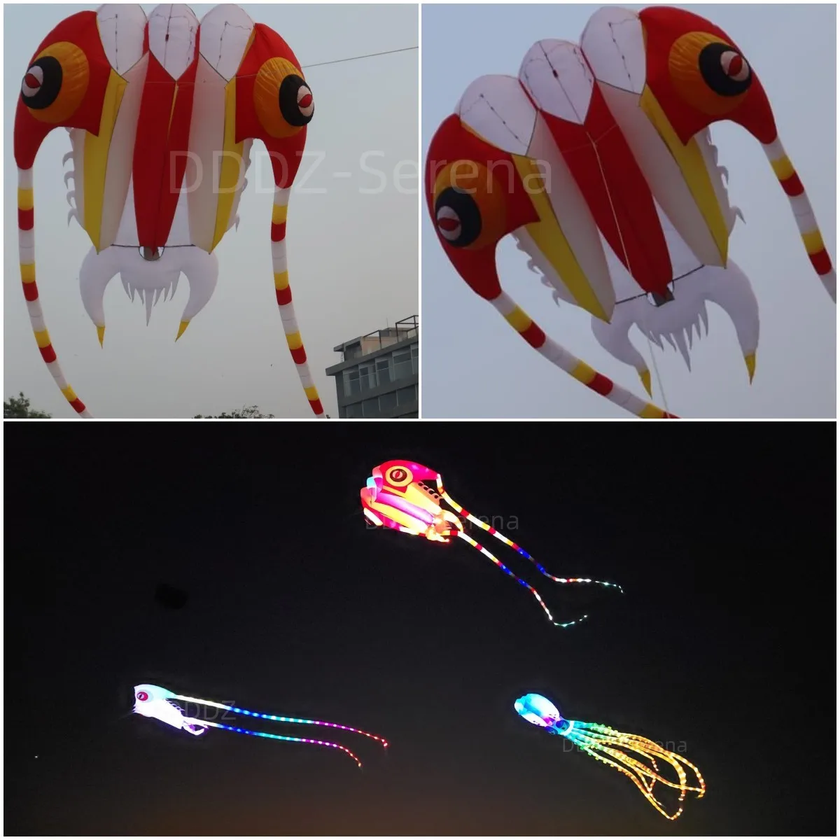 MLS Custom color 16 square Malaosi  LED trilobite show Kite Inflatable Kite 30d ripstop fabric with battery and remote control