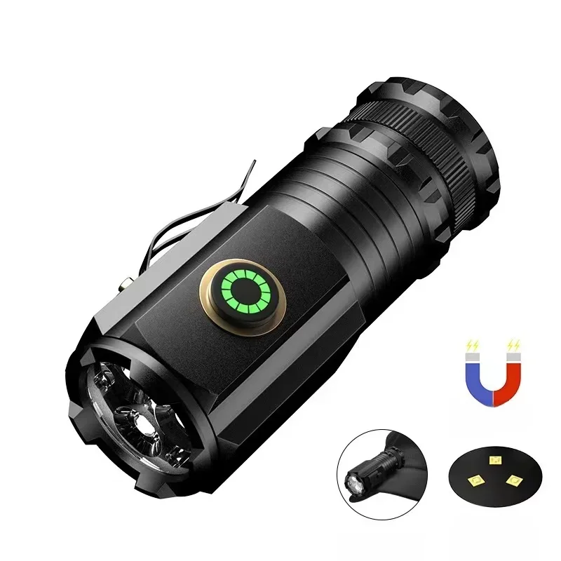 Powerful Mini EDC LED Flashlight 2000LM Super Bright Keychain Light USB Rechargeable Torch Camping Lantern with Power Indicator