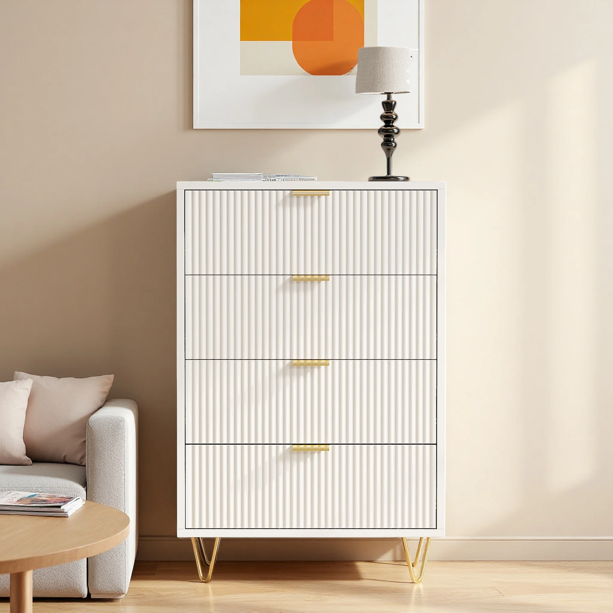 Witte slaapkamerkast, modern opbergmeubel met gouden handgrepen voor woonkamer, slaapkamer, bureau