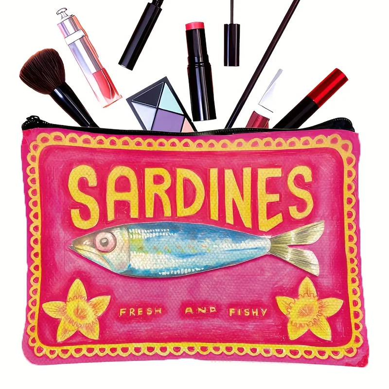 1Pc Cute and Vivid Herring Pink Floral Retro Design Multifunctional Travel Makeup Bag, Snack Storage Bag, Stationery Storage Bag, Fashionable Toiletry Bag, Canvas Double-Sided Printed Zipper Pouch