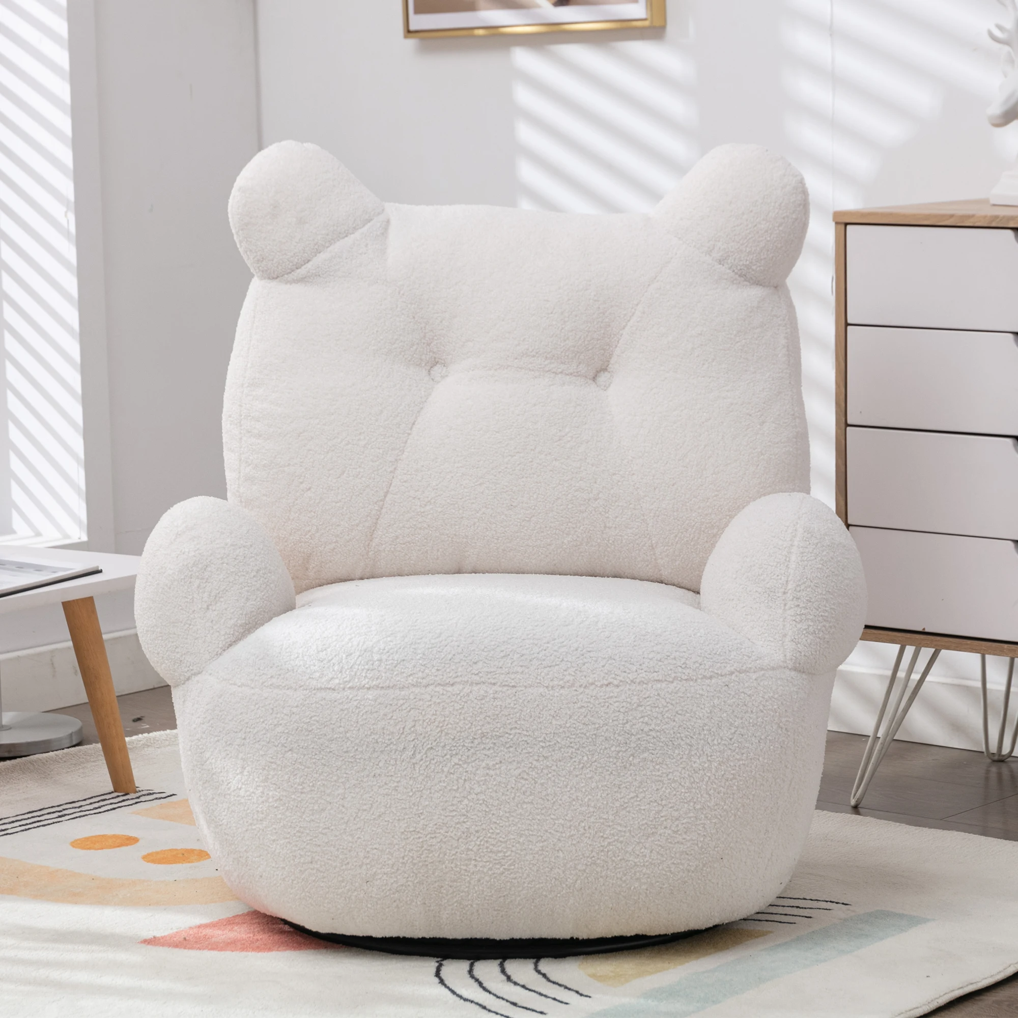 Swivel Accent Chair Teddy Short Plush Particle Velvet Armchair 360 Degree Swivel Barrel Chair for Living Room Hotel Bedroom