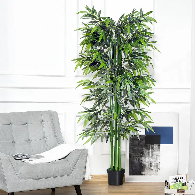 Bambou Artificiel XXL 1,80H m arbre artificiel Feuilles denses réalistes Pot Inclus Noir Vert