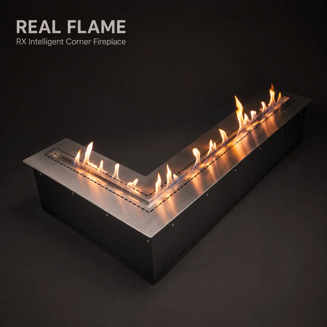 SXFireplace Smart Bioethanol Corner Fireplace Insert with L-Shaped Stainless Steel Burner